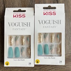 Lot of 2 KISS Voguish Fantasy Nails - Teal and Gold Glitter